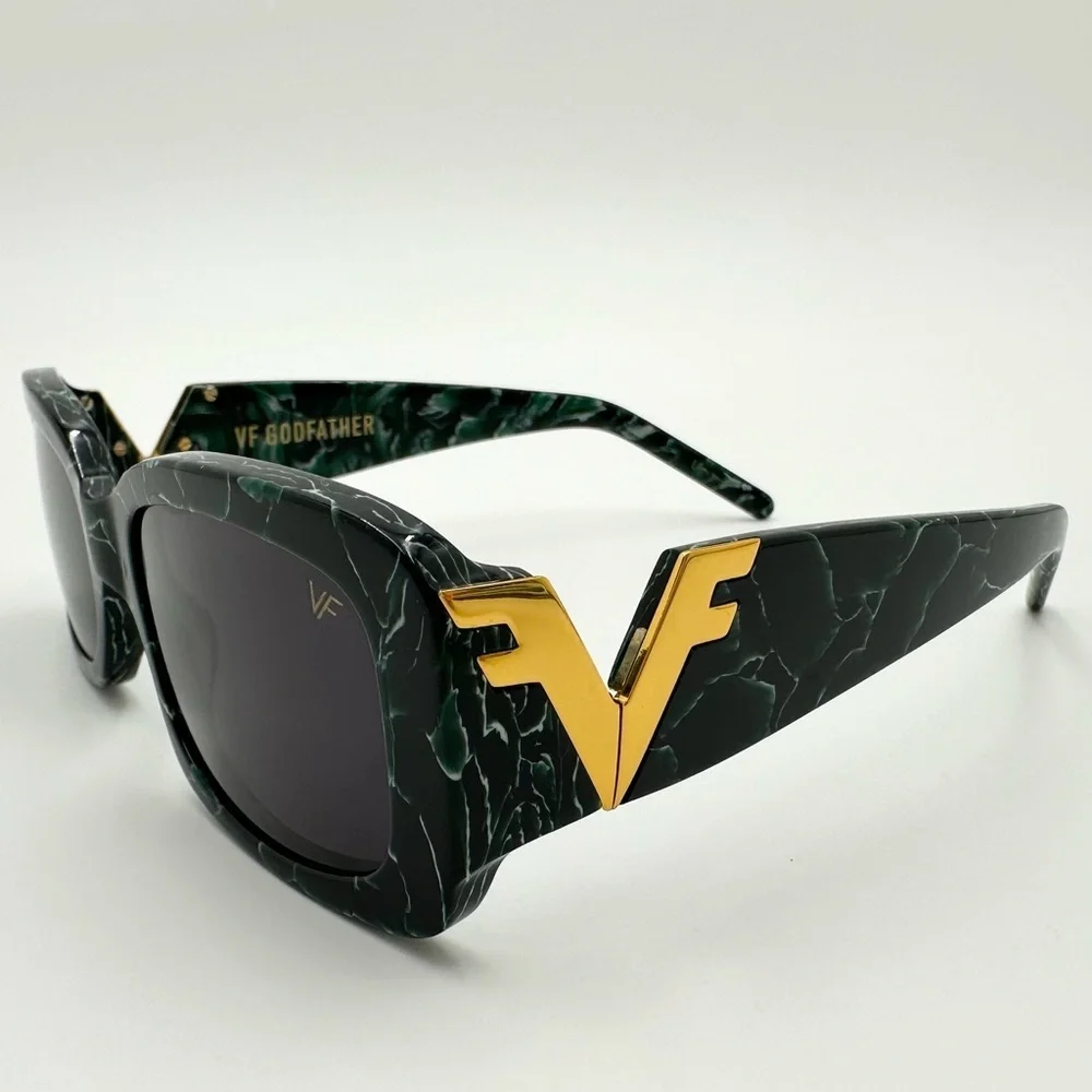 VINTAGE FRAMES COMPANY Vf Godfather Rectangle Sunglasses - Black/Green Marble